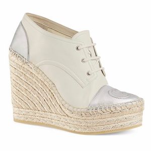 GUCCI White Lace-Up Espadrille Wedge